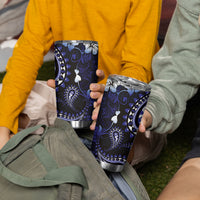 Fiji Masi Paisley With Hibiscus Tapa Tumbler Cup Navy Blue Version