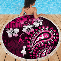 Fiji Masi Paisley With Hibiscus Tapa Beach Blanket Pink Version LT01 - Polynesian Pride