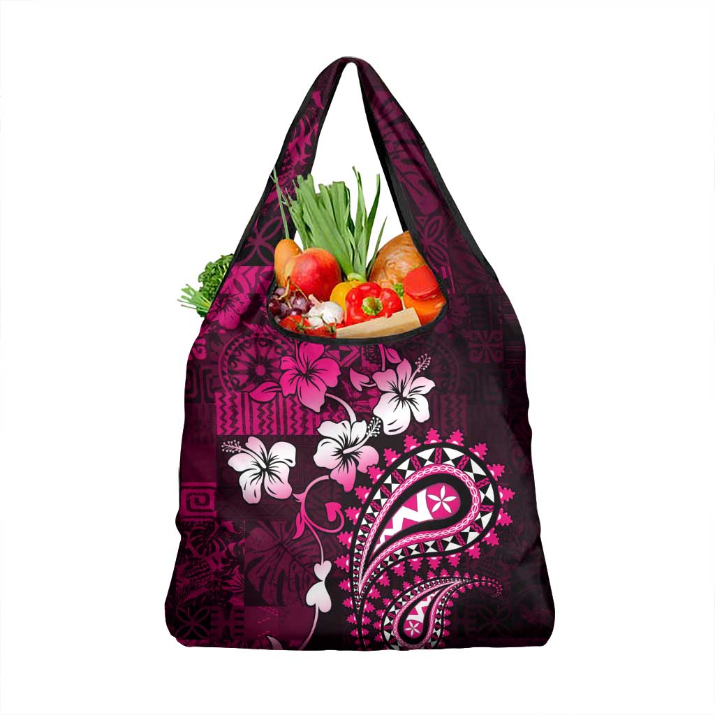 Fiji Masi Paisley With Hibiscus Tapa Grocery Bag Pink Version
