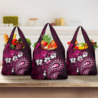 Fiji Masi Paisley With Hibiscus Tapa Grocery Bag Pink Version