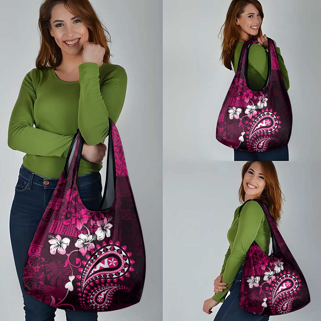 Fiji Masi Paisley With Hibiscus Tapa Grocery Bag Pink Version