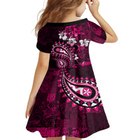 Fiji Masi Paisley With Hibiscus Tapa Kid Short Sleeve Dress Pink Version LT01 - Polynesian Pride