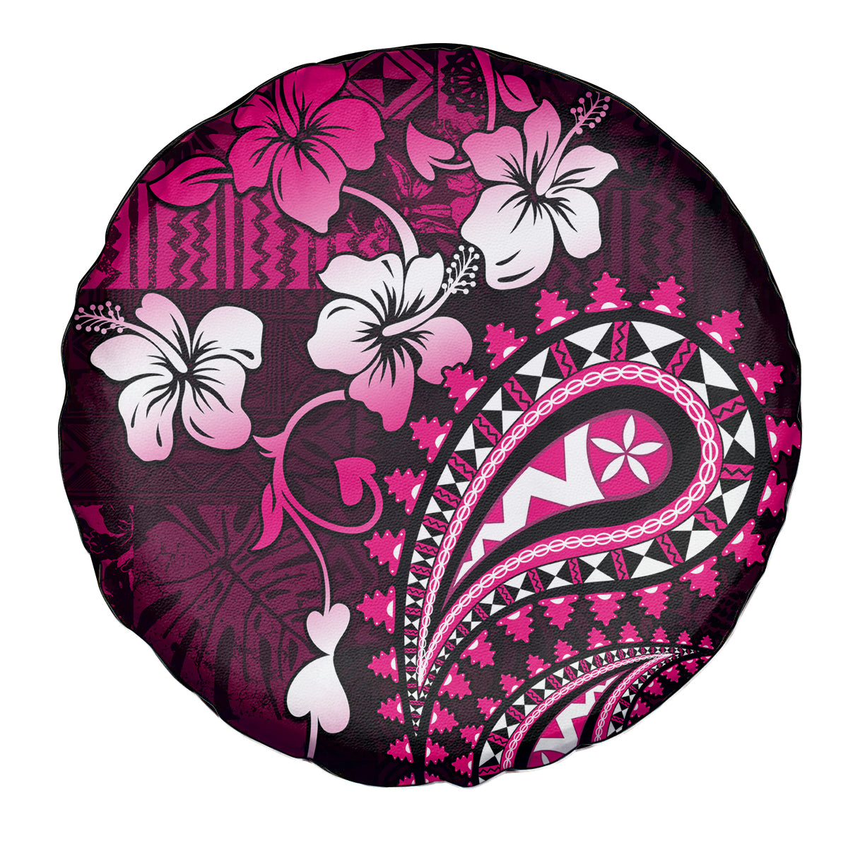 Fiji Masi Paisley With Hibiscus Tapa Spare Tire Cover Pink Version LT01 - Polynesian Pride
