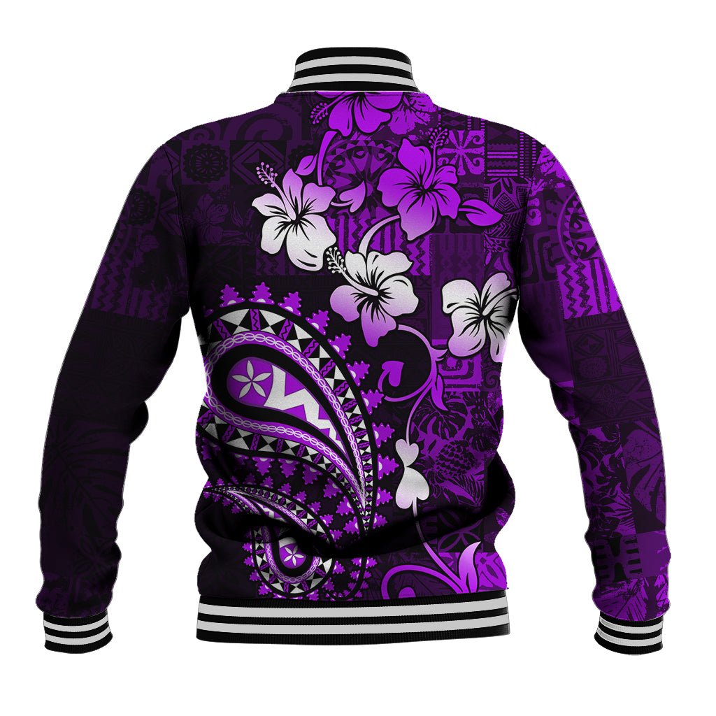 Fiji Masi Paisley Baseball Jacket Fijian Hibiscus Tapa Purple Version LT01 - Polynesian Pride