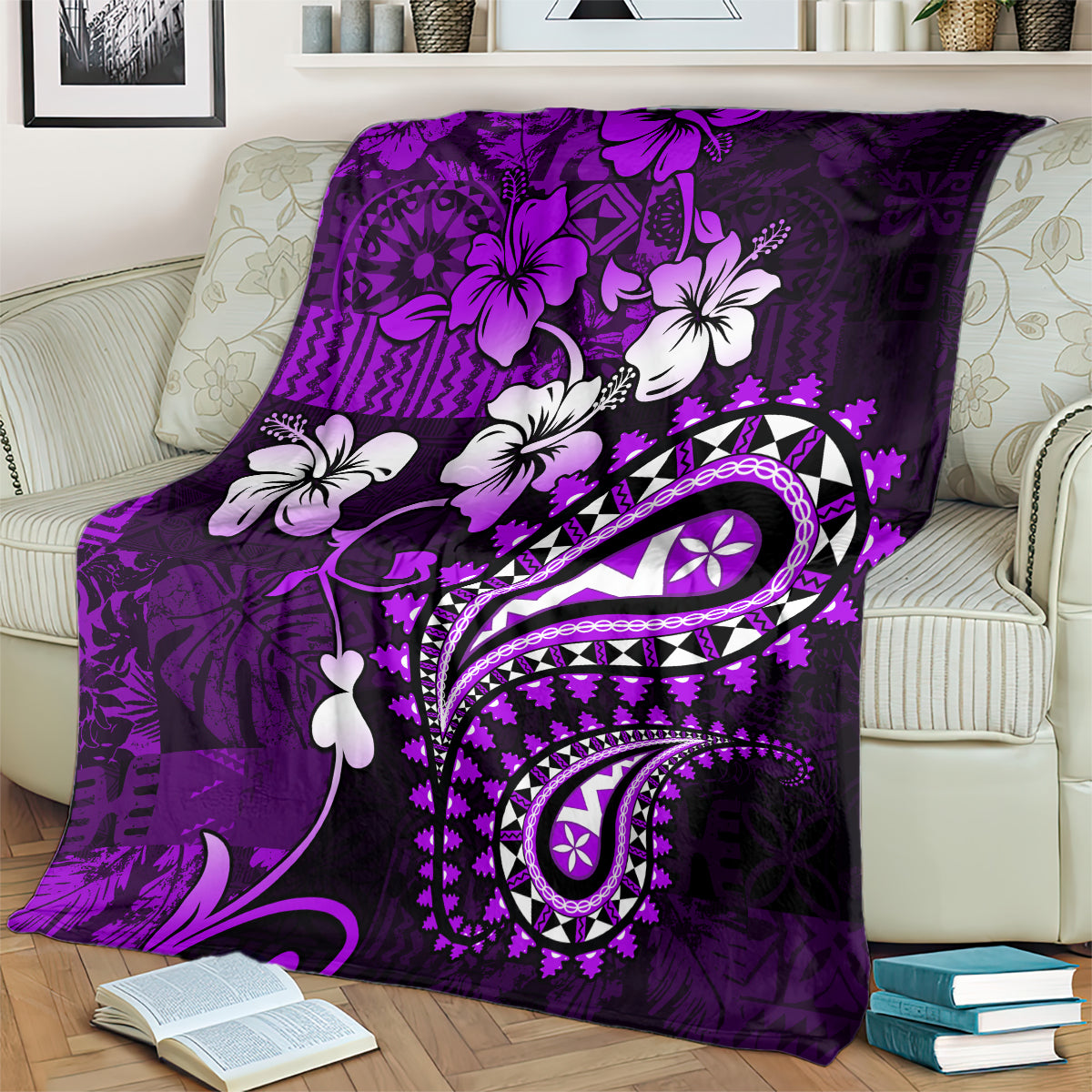 Fiji Masi Paisley Blanket Fijian Hibiscus Tapa Purple Version LT01 - Polynesian Pride