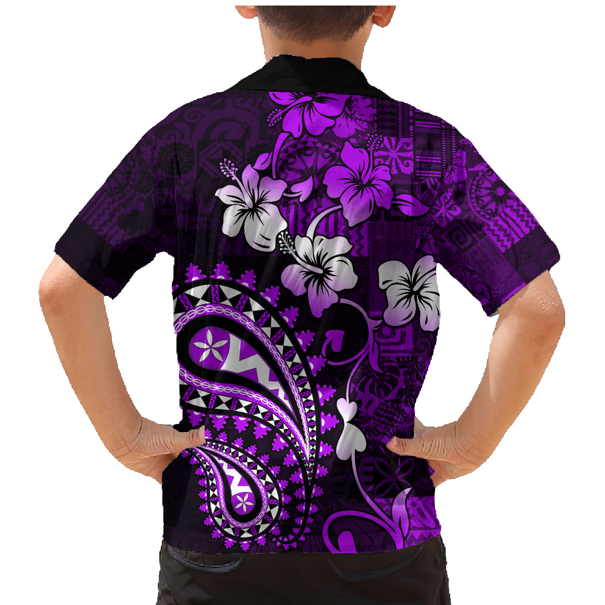 Fiji Masi Paisley Family Matching Mermaid Dress and Hawaiian Shirt Fijian Hibiscus Tapa Purple Version LT01 - Polynesian Pride