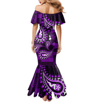 Fiji Masi Paisley Family Matching Mermaid Dress and Hawaiian Shirt Fijian Hibiscus Tapa Purple Version LT01 - Polynesian Pride