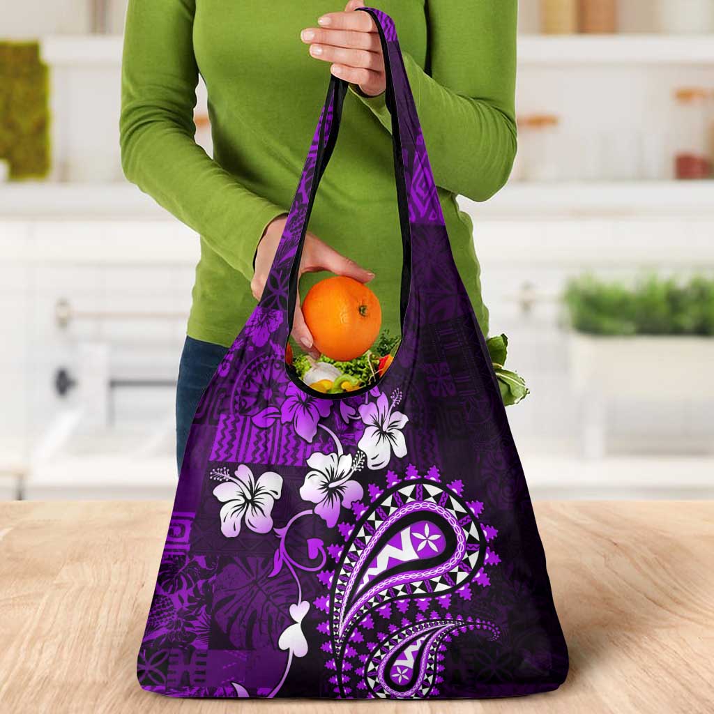 Fiji Masi Paisley Grocery Bag Fijian Hibiscus Tapa Purple Version