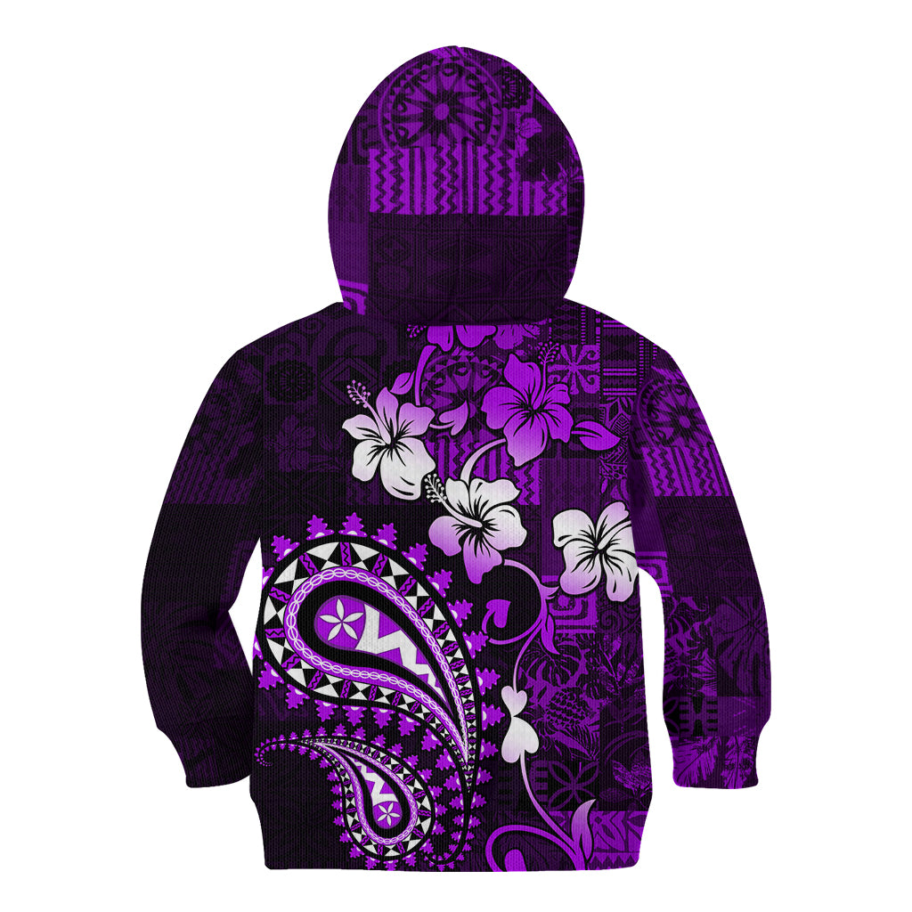 Fiji Masi Paisley Kid Hoodie Fijian Hibiscus Tapa Purple Version LT01 - Polynesian Pride