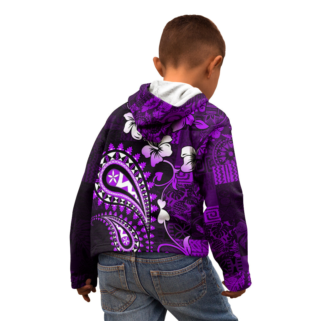 Fiji Masi Paisley Kid Hoodie Fijian Hibiscus Tapa Purple Version LT01 - Polynesian Pride
