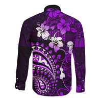 Fiji Masi Paisley Long Sleeve Button Shirt Fijian Hibiscus Tapa Purple Version LT01 - Polynesian Pride