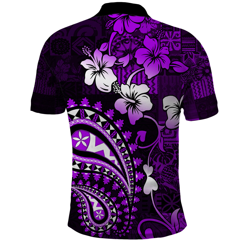Fiji Masi Paisley Polo Shirt Fijian Hibiscus Tapa Purple Version LT01 - Polynesian Pride