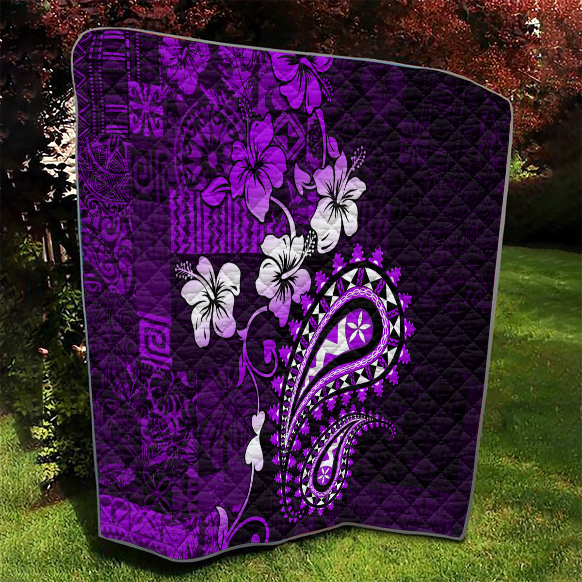 Fiji Masi Paisley Quilt Fijian Hibiscus Tapa Purple Version LT01 - Polynesian Pride