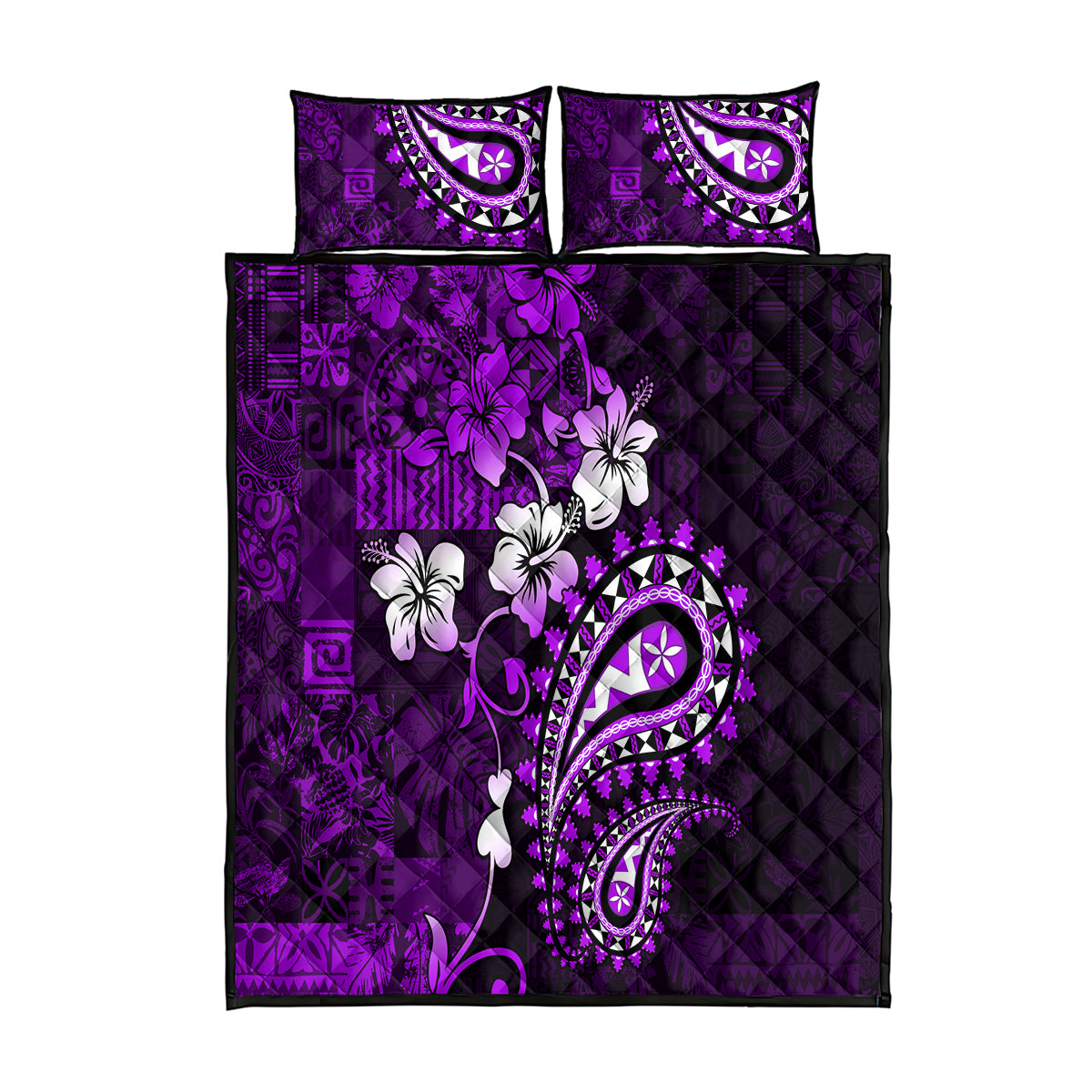 Fiji Masi Paisley Quilt Bed Set Fijian Hibiscus Tapa Purple Version LT01 Purple - Polynesian Pride