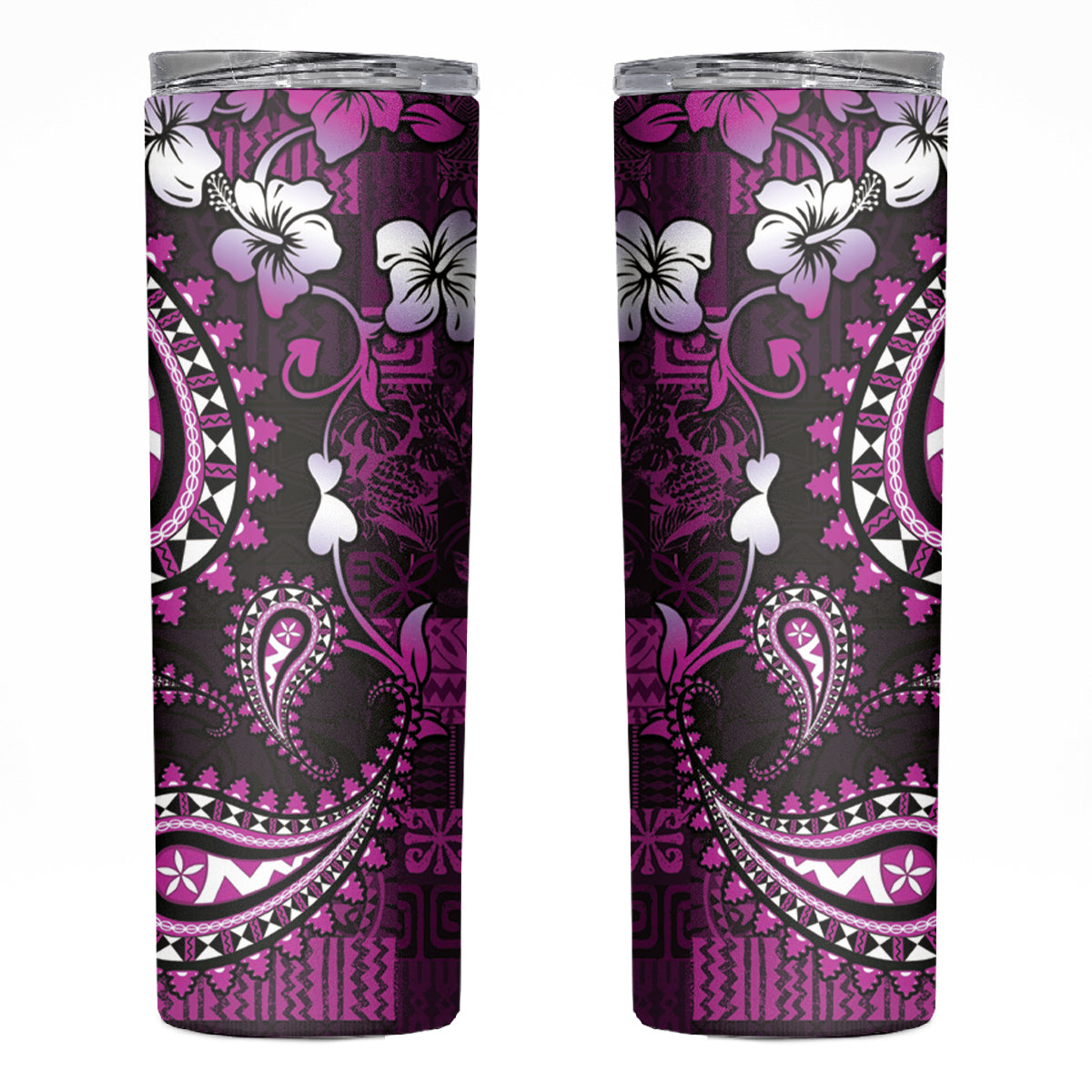 Fiji Masi Paisley Skinny Tumbler Fijian Hibiscus Tapa Purple Version