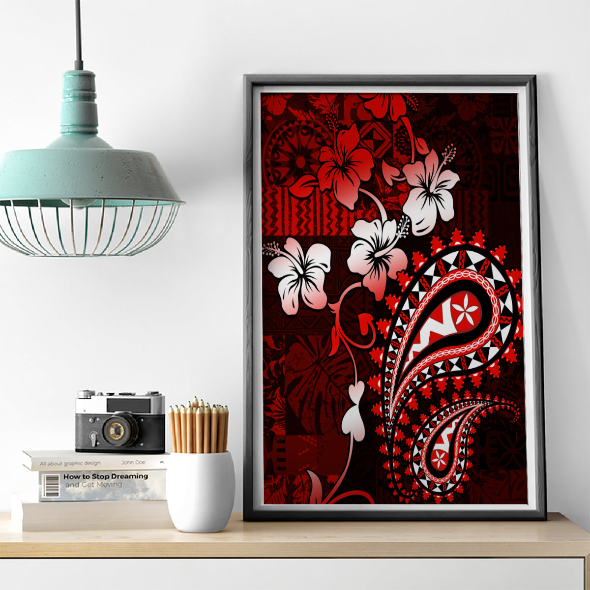Fiji Masi Paisley Canvas Wall Art Fijian Hibiscus Tapa Red Version LT01 - Polynesian Pride