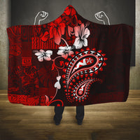 Fiji Masi Paisley Hooded Blanket Fijian Hibiscus Tapa Red Version LT01 One Size Red - Polynesian Pride