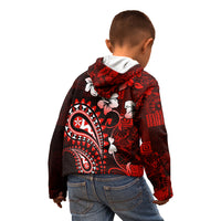 Fiji Masi Paisley Kid Hoodie Fijian Hibiscus Tapa Red Version LT01 - Polynesian Pride