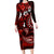 Fiji Masi Paisley Long Sleeve Bodycon Dress Fijian Hibiscus Tapa Red Version LT01 Long Dress Red - Polynesian Pride