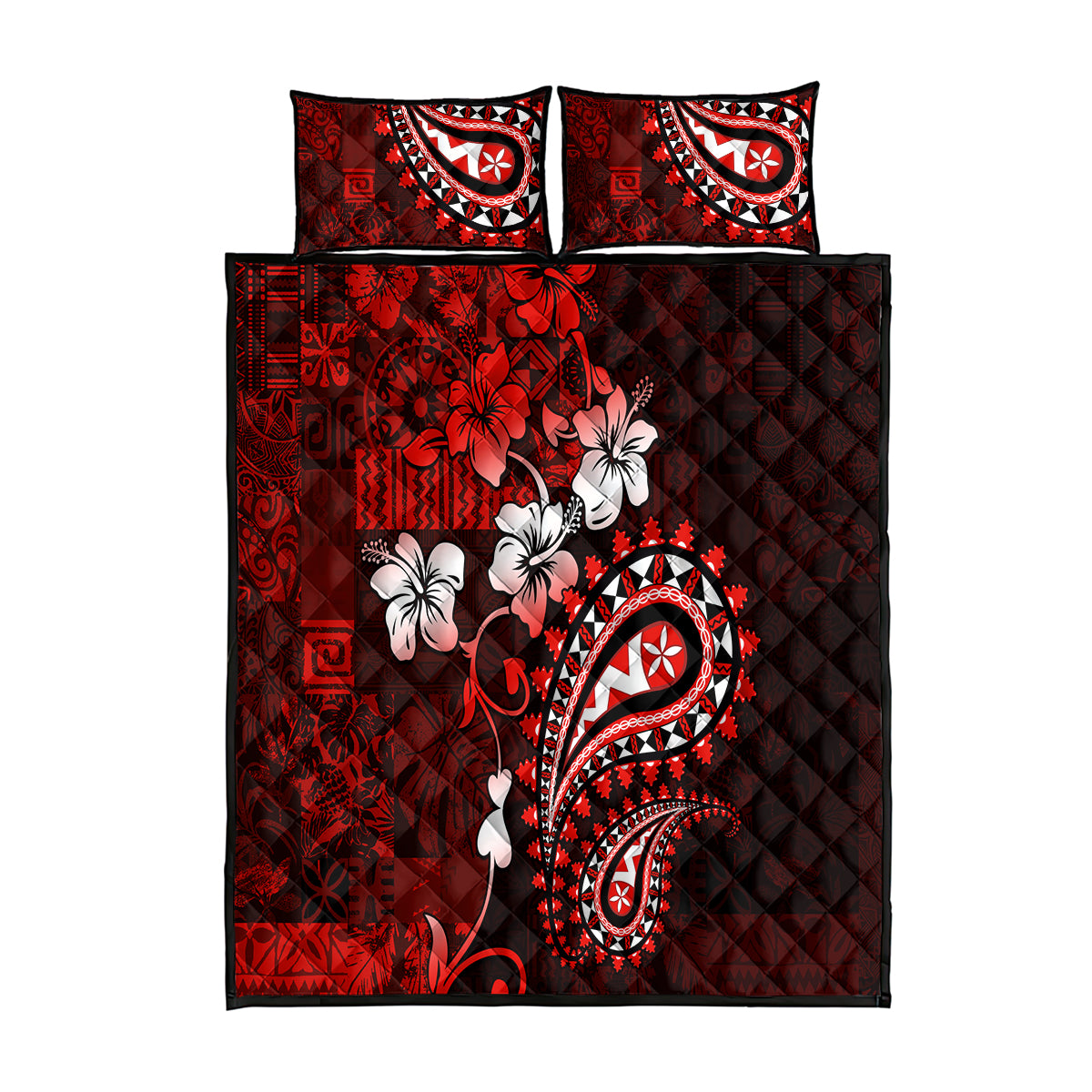 Fiji Masi Paisley Quilt Bed Set Fijian Hibiscus Tapa Red Version LT01 Red - Polynesian Pride