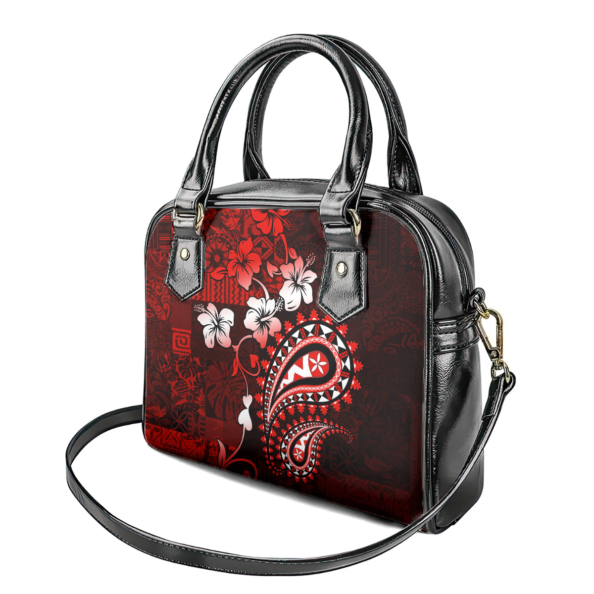 Fiji Masi Paisley Shoulder Handbag Fijian Hibiscus Tapa Red Version LT01 - Polynesian Pride