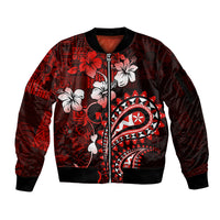 Fiji Masi Paisley Sleeve Zip Bomber Jacket Fijian Hibiscus Tapa Red Version LT01 Unisex Red - Polynesian Pride