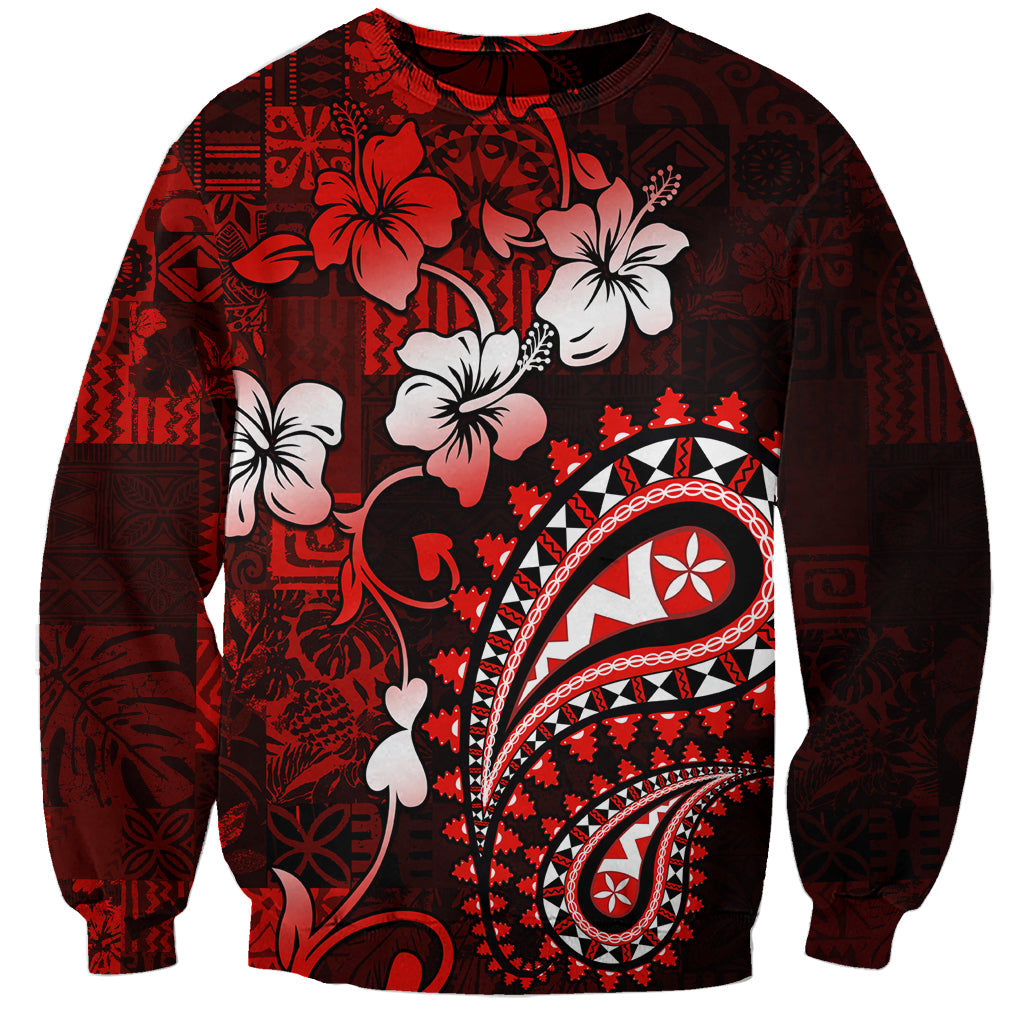 Fiji Masi Paisley Sweatshirt Fijian Hibiscus Tapa Red Version LT01 Unisex Red - Polynesian Pride