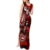 Fiji Masi Paisley Tank Maxi Dress Fijian Hibiscus Tapa Red Version LT01 - Polynesian Pride