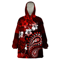 Fiji Masi Paisley Wearable Blanket Hoodie Fijian Hibiscus Tapa Red Version LT01 One Size Red - Polynesian Pride