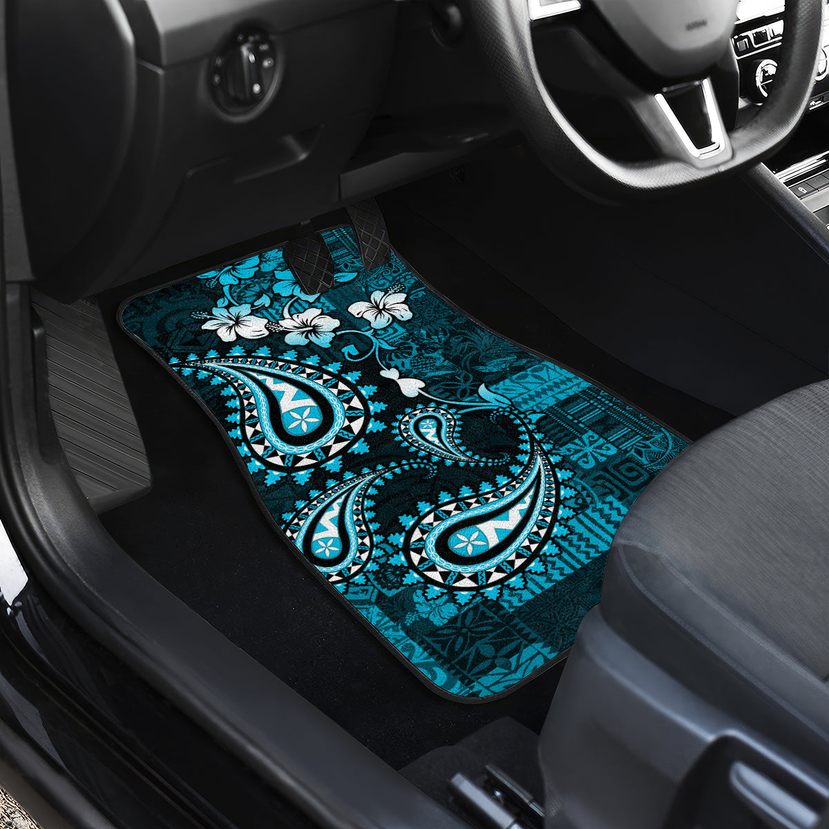 Fiji Masi Paisley Car Mats Fijian Hibiscus Tapa Sky Blue Version LT01 - Polynesian Pride