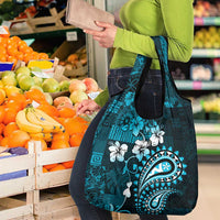 Fiji Masi Paisley Grocery Bag Fijian Hibiscus Tapa Sky Blue Version