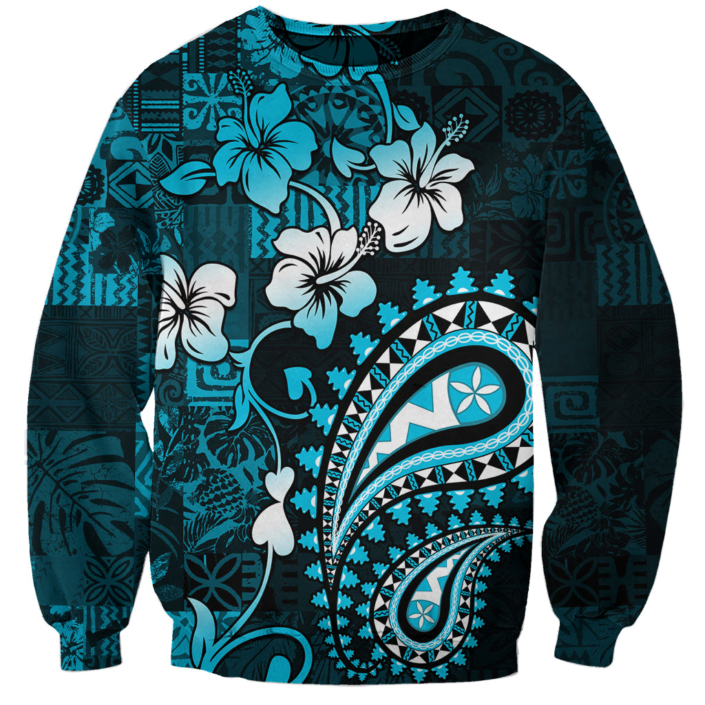 Fiji Masi Paisley Sweatshirt Fijian Hibiscus Tapa Sky Blue Version LT01 Unisex Blue - Polynesian Pride