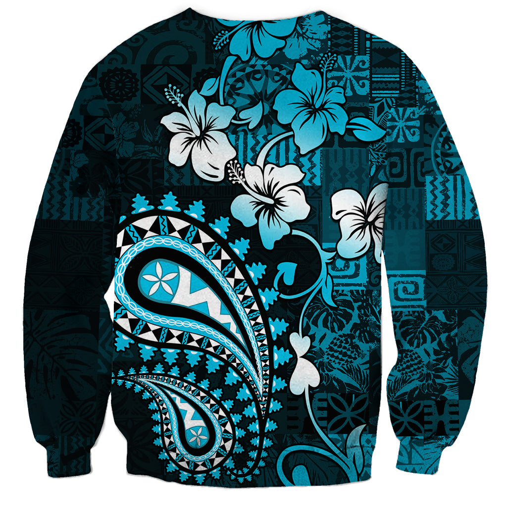 Fiji Masi Paisley Sweatshirt Fijian Hibiscus Tapa Sky Blue Version LT01 - Polynesian Pride