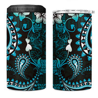 Fiji Masi Paisley 4 in 1 Can Cooler Tumbler Fijian Hibiscus Tapa Turquoise Version