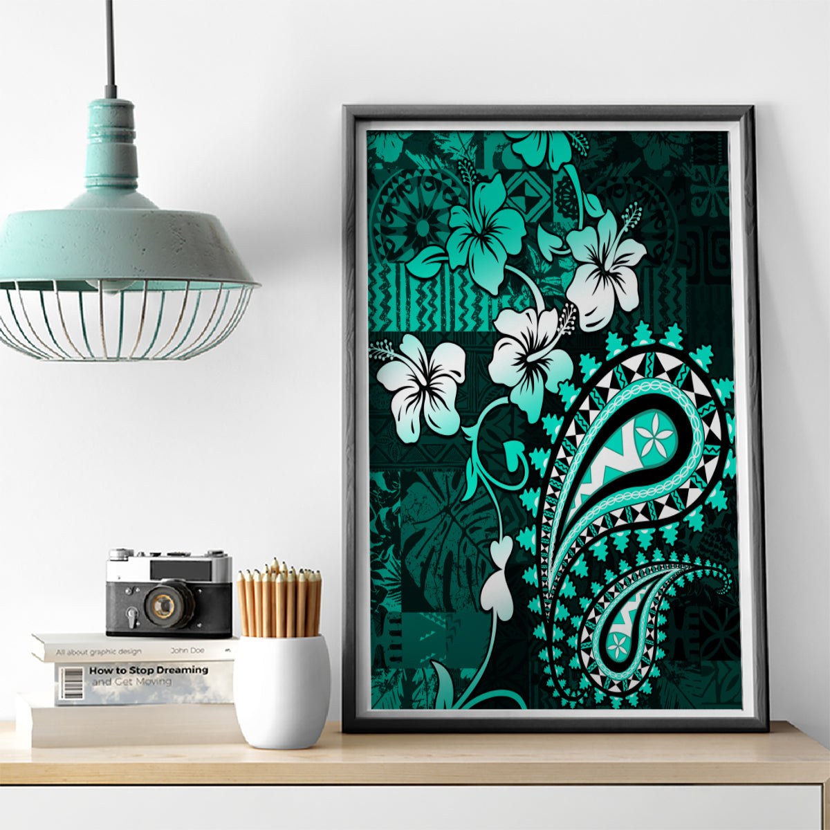 Fiji Masi Paisley Canvas Wall Art Fijian Hibiscus Tapa Turquoise Version LT01 - Polynesian Pride