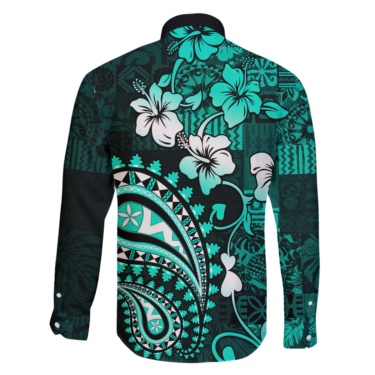 Fiji Masi Paisley Family Matching Summer Maxi Dress and Hawaiian Shirt Fijian Hibiscus Tapa Turquoise Version LT01 - Polynesian Pride