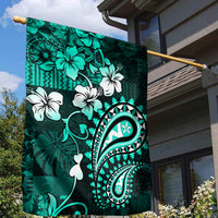 Fiji Masi Paisley Garden Flag Fijian Hibiscus Tapa Turquoise Version LT01 - Polynesian Pride