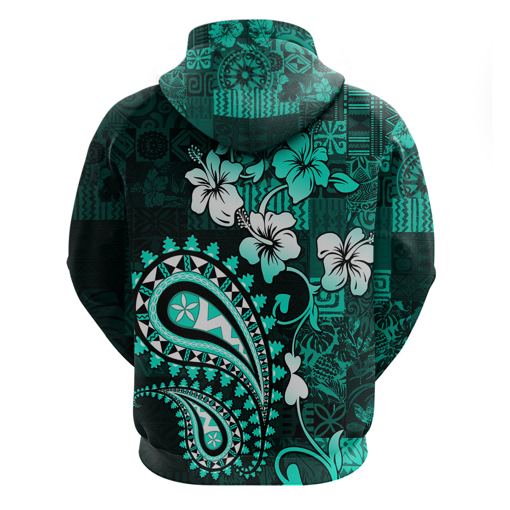 Fiji Masi Paisley Hoodie Fijian Hibiscus Tapa Turquoise Version LT01 - Polynesian Pride