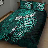 Fiji Masi Paisley Quilt Bed Set Fijian Hibiscus Tapa Turquoise Version LT01 - Polynesian Pride