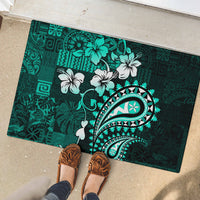 Fiji Masi Paisley Rubber Doormat Fijian Hibiscus Tapa Turquoise Version LT01 - Polynesian Pride