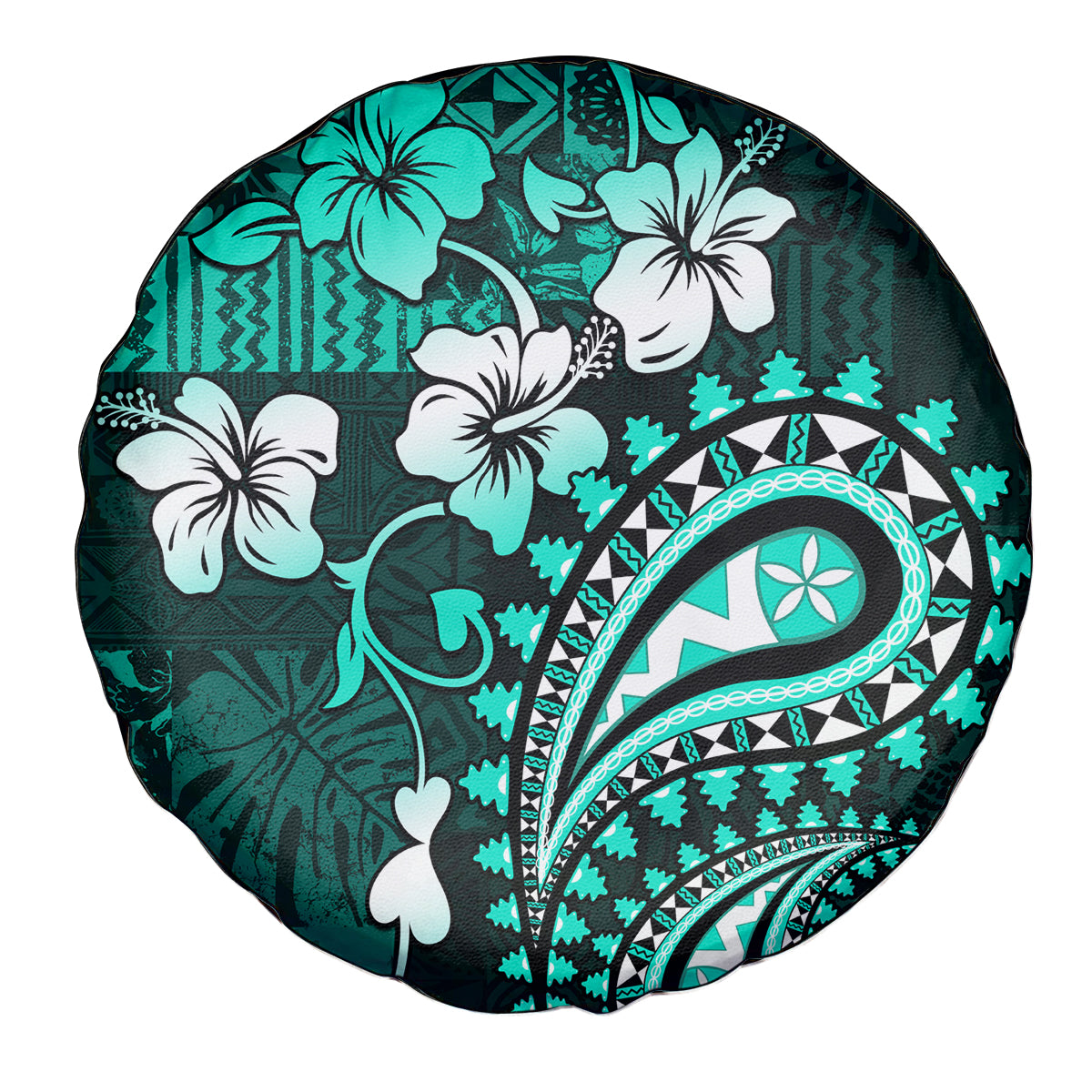 Fiji Masi Paisley Spare Tire Cover Fijian Hibiscus Tapa Turquoise Version LT01 - Polynesian Pride