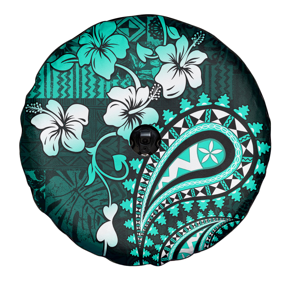 Fiji Masi Paisley Spare Tire Cover Fijian Hibiscus Tapa Turquoise Version LT01 - Polynesian Pride