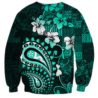 Fiji Masi Paisley Sweatshirt Fijian Hibiscus Tapa Turquoise Version LT01 - Polynesian Pride