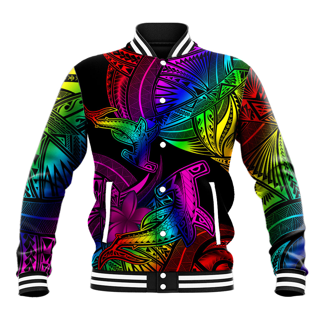 LGBT History Month Baseball Jacket Polynesian Hammerhead Shark LT01 Unisex Rainbow - Polynesian Pride