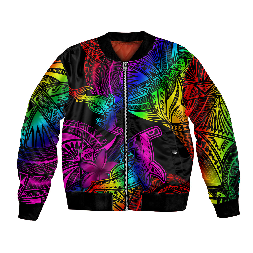 LGBT History Month Bomber Jacket Polynesian Hammerhead Shark LT01 Unisex Rainbow - Polynesian Pride