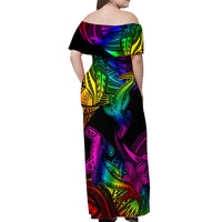 LGBT History Month Off Shoulder Maxi Dress Polynesian Hammerhead Shark LT01 - Polynesian Pride