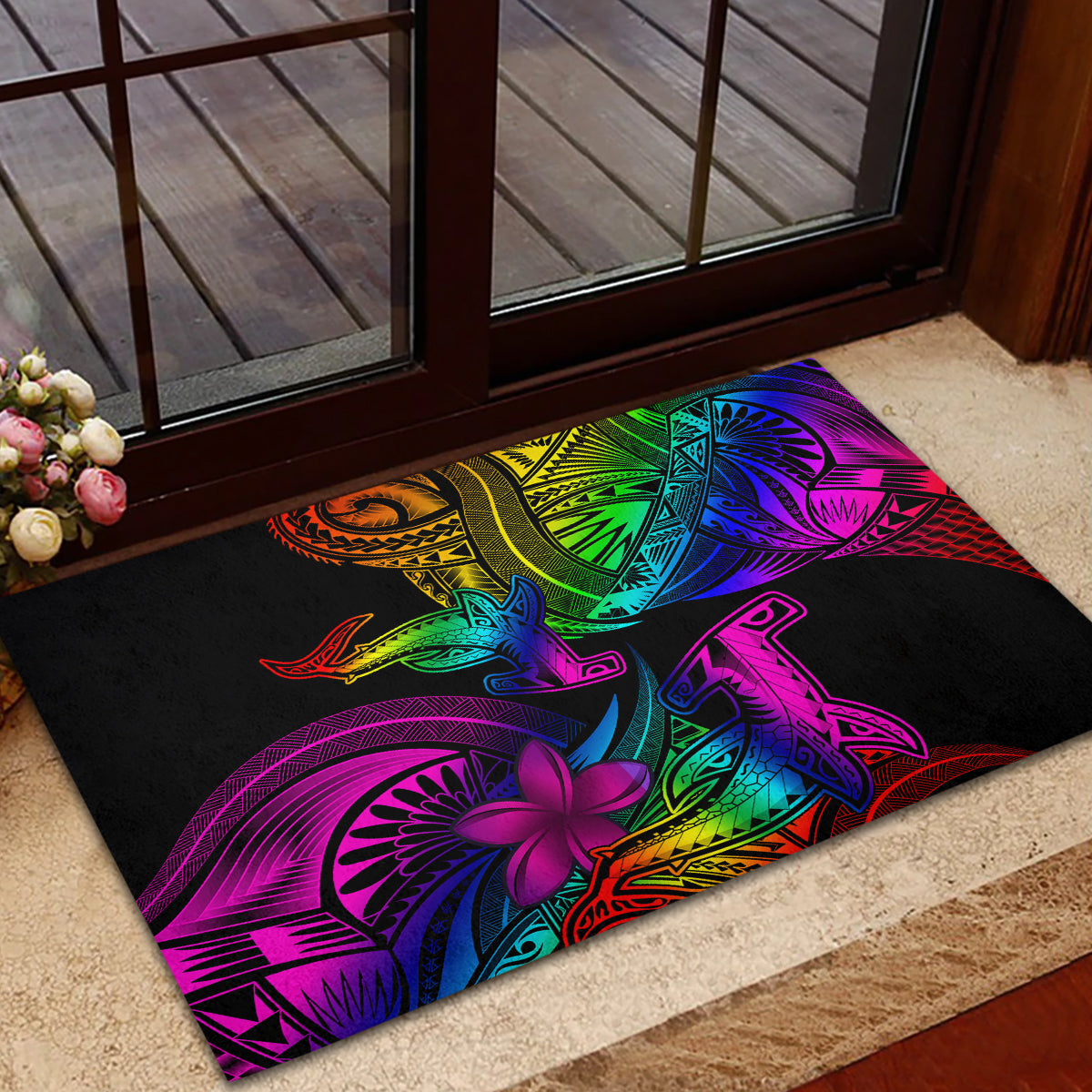 LGBT History Month Rubber Doormat Polynesian Hammerhead Shark LT01 - Polynesian Pride