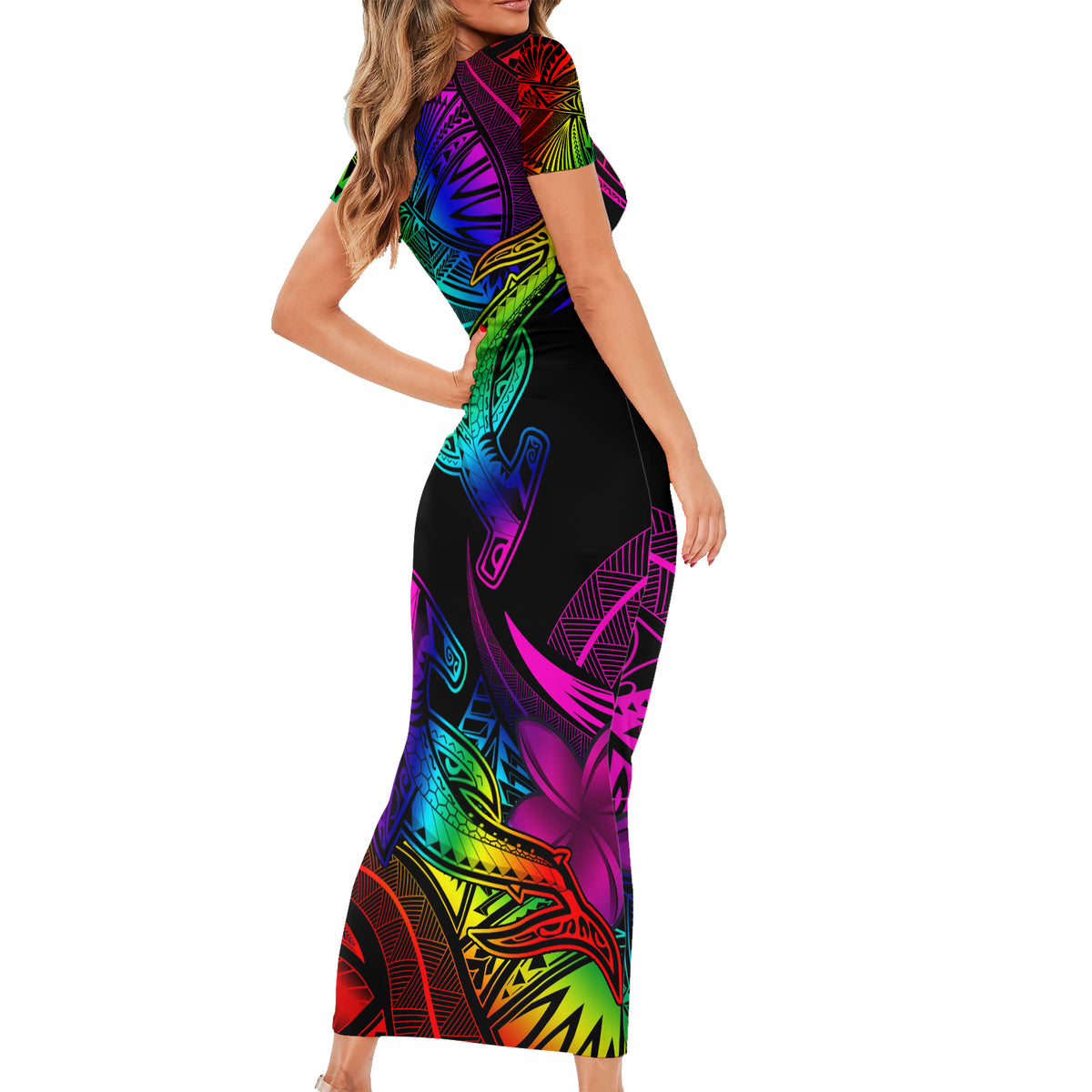 LGBT History Month Short Sleeve Bodycon Dress Polynesian Hammerhead Shark LT01 - Polynesian Pride