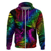 LGBT History Month Zip Hoodie Polynesian Hammerhead Shark LT01 Zip Hoodie Rainbow - Polynesian Pride