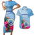 Micronesia Culture Day Couples Matching Short Sleeve Bodycon Dress and Hawaiian Shirt Tribal Pattern Tropical Style LT01 Blue - Polynesian Pride